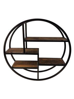 Round Wall Shelf Metal and Wood 4 Tier Hanging Storage Shelf 18 Inch Circular Wa